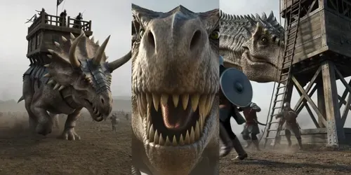 Epic Dinosaur Warfare Cinematic Videos generated by grok-video