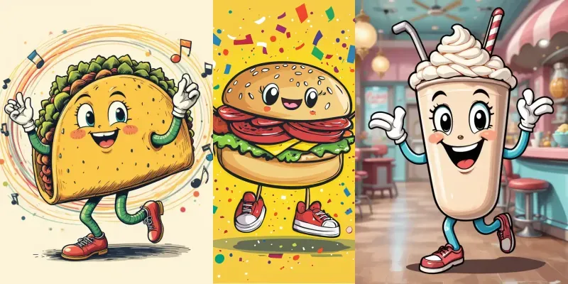Rubber Hose Cartoon Food Characters generated by undefined