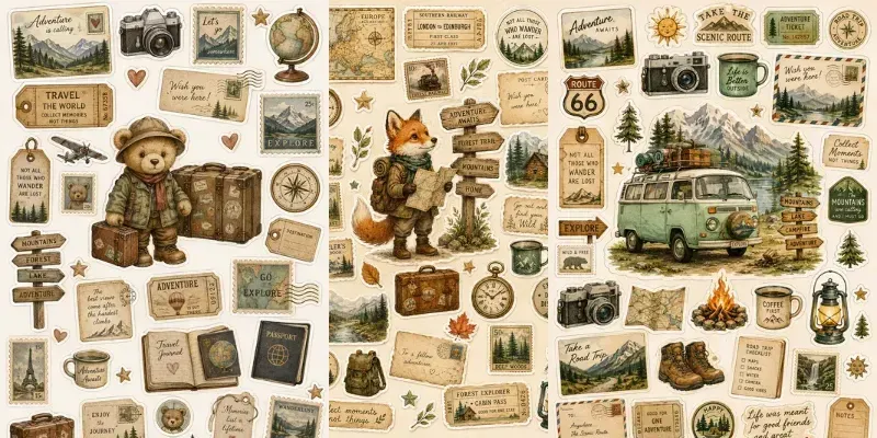 Vintage Travel Sticker Collages generated by undefined
