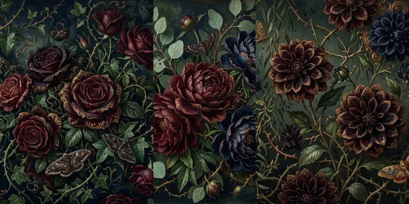 Dark Gothic Floral Wall Mural Wallpapers generated by undefined