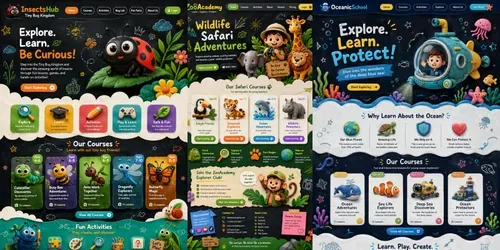 Whimsical Kids Education Website UIs generated by chatgpt-image
