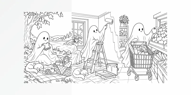 Ghostly Everyday Life Coloring Pages