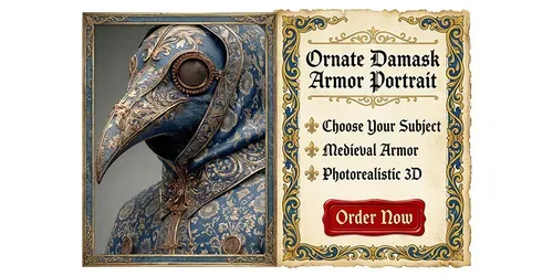 Ornate Damask Armor Portraits generated by midjourney