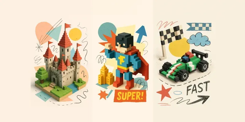 Cute Pastel Voxel Collage Posters generated by undefined