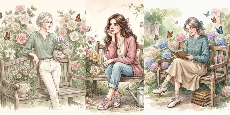 Elegant Vintage Watercolor Floral Girls generated by undefined