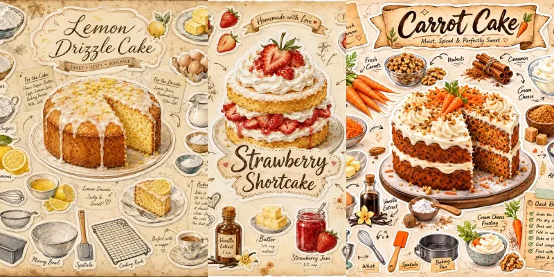 Illustrated Cake Recipe Stickers generated by undefined