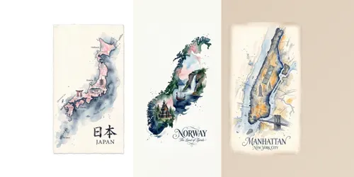 Watercolor Map Travel Posters generated by gemini-image