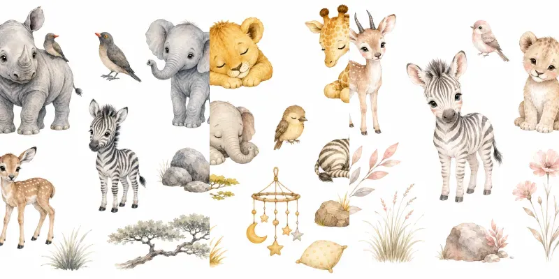 Watercolor Safari Animal Cliparts generated by undefined