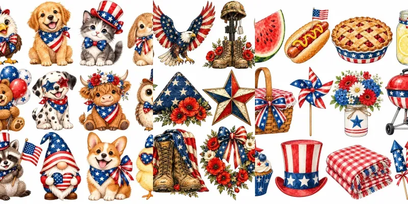 Patriotic Red White Blue Clipart 4 Etsy