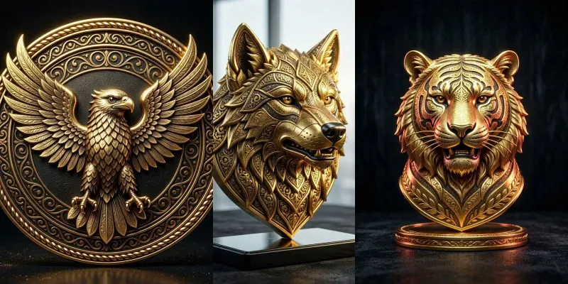 3D Golden Metallic Emblem Logos generated by undefined