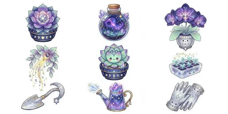 Cosmic Witch Greenhouse Kawaii Clipart generated by undefined