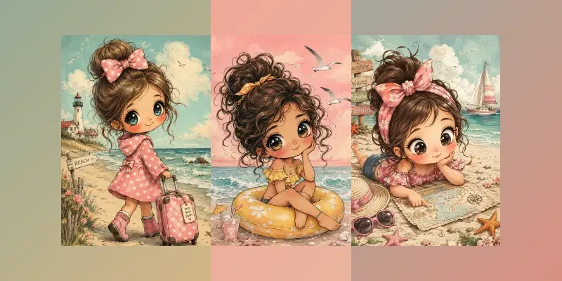 Whimsical Beach Girl Summer Junk Journals generated by undefined