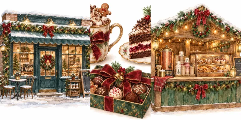 Cozy Christmas Cafe Watercolor Cliparts