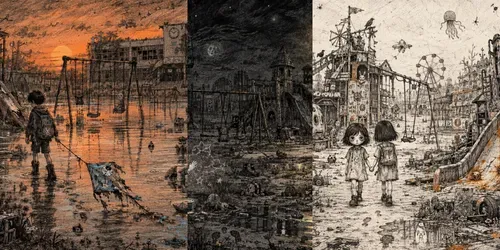 Surreal Abandoned Playground Ink Art generated by chatgpt-image