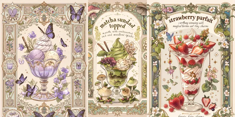 Vintage Fantasy Dessert Cards generated by undefined