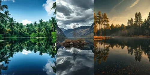 Summer Lake Mirror Reflection Photos generated by leonardo