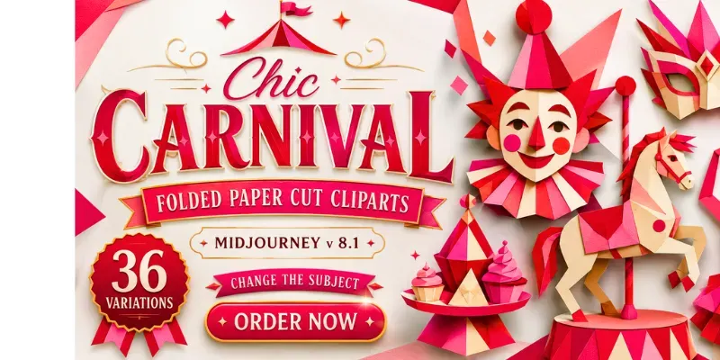 Chic Carnival Folded Paper Cut Cliparts generated by undefined