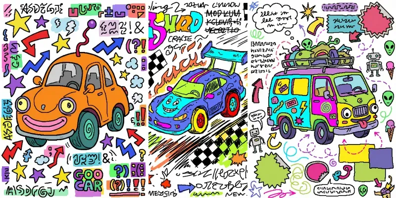 Ms Paint Style Cartoon Car Art generated by undefined