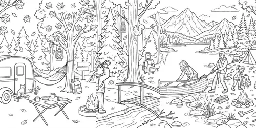 Autumn Camping Trip Coloring Pages generated by gemini-image