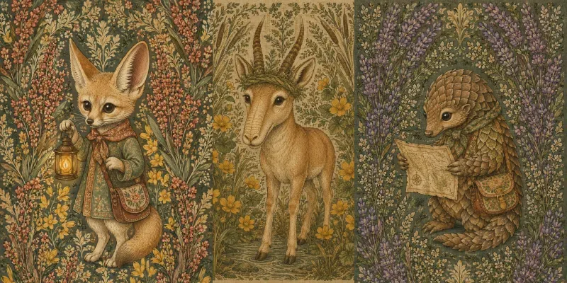 Vintage Textile Woodland Nursery Art generated by undefined