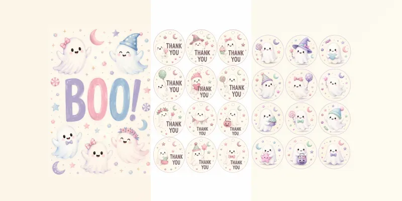 Sweet Pastel Ghost Halloween Party Decor generated by undefined