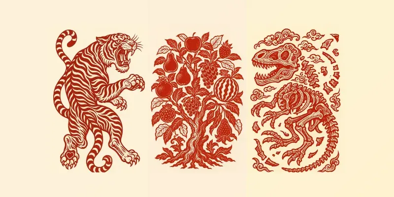 Red Maximalist Paper Cut Tattoo Art generated by undefined