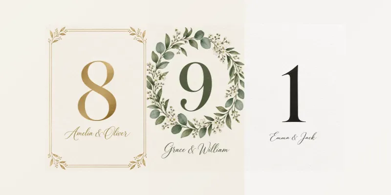 Wedding Table Number Cards