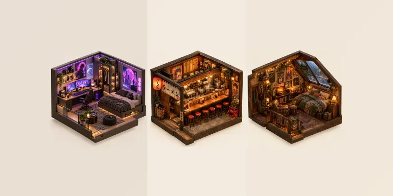 3D Isometric Cozy Micro Room Dioramas