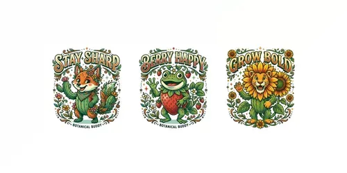 Botanical Beast Retro Tshirt Mascots generated by gemini-image