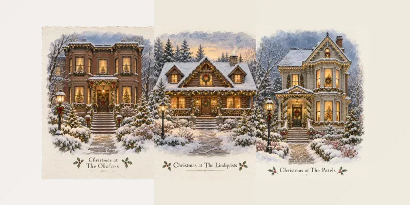 Christmas House Portrait Art Prints