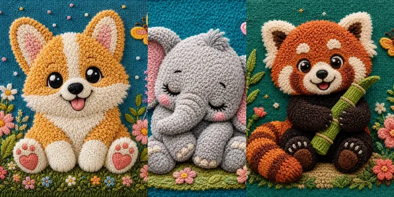 Cute Plush Embroidery Animals generated by undefined