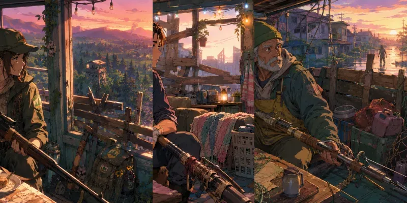 Lofi Anime Zombie Survival Scenes generated by undefined
