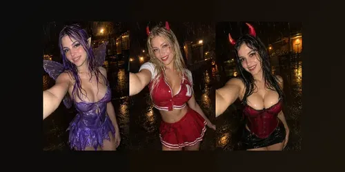 Spontaneous Halloween Rain Selfie Girls generated by chatgpt-image