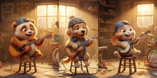 3D Cartoon Animal Musicians generated by qwen-image