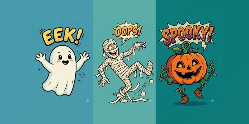 Retro Halloween Cartoon Cliparts generated by undefined