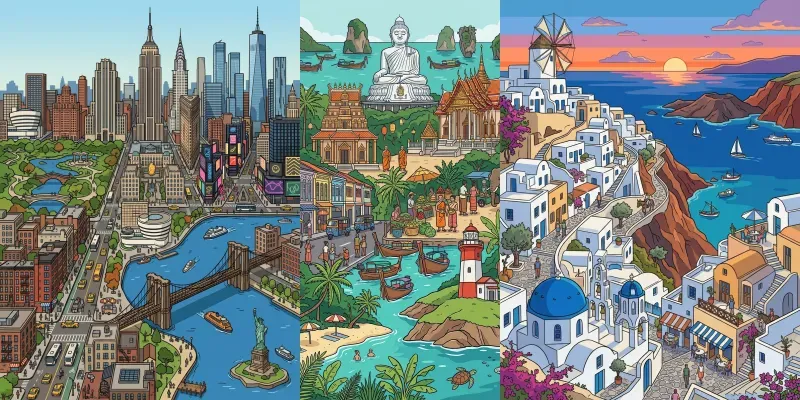 Flat Editorial Vector Travel Posters