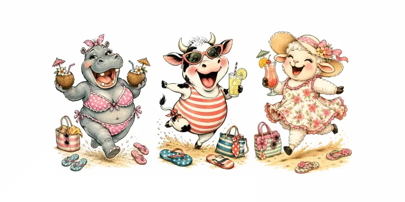 Whimsical Beach Animal Cartoons generated by undefined