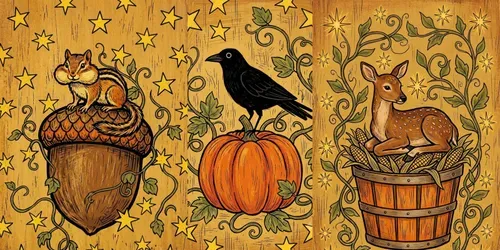 Primitive Autumn Folk Art Prints generated by gemini-image