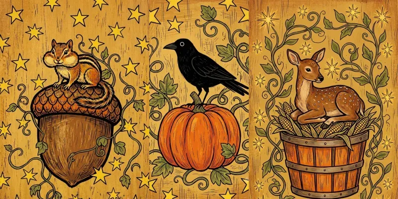Primitive Autumn Folk Art Prints generated by undefined