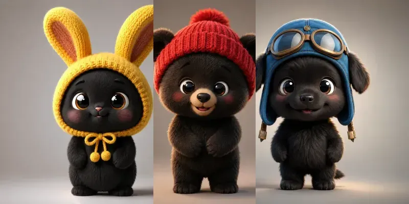 Adorable Black Animal Hat Characters generated by undefined