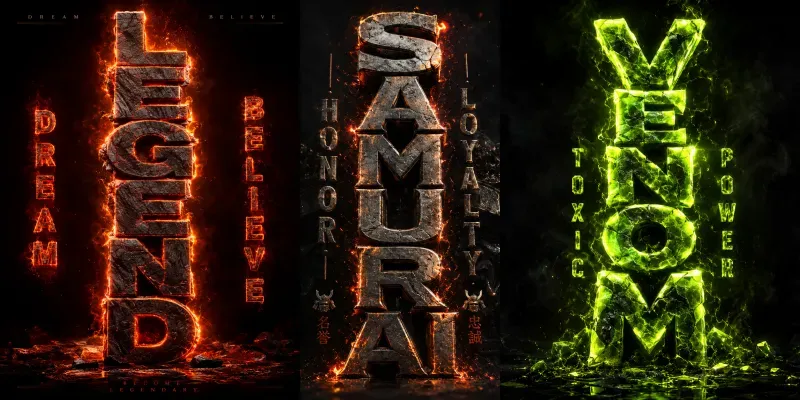 Fiery 3D Text Art Posters generated by undefined