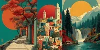 Retro Muted Landscape Poster Art midjourney prompt mini thumbnail
