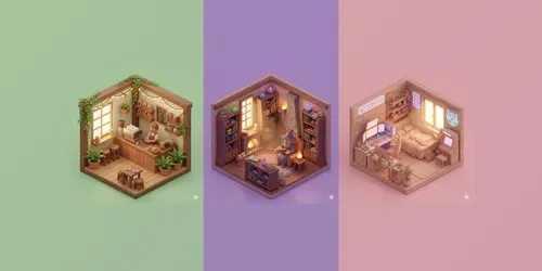 Cute Isometric 3D Rooms generated by gemini-image