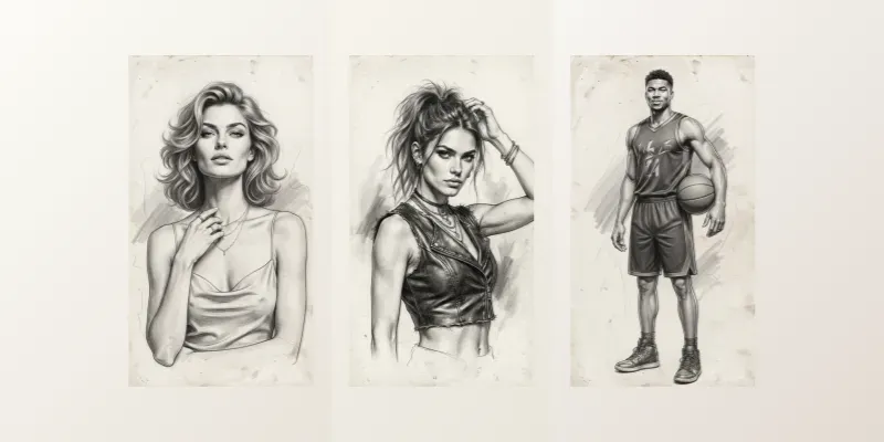 Monochrome Character Sketch Collections generated by undefined