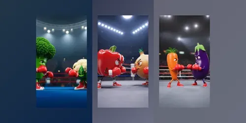 Epic Vegetable Boxing Showdowns 3D generated by sora