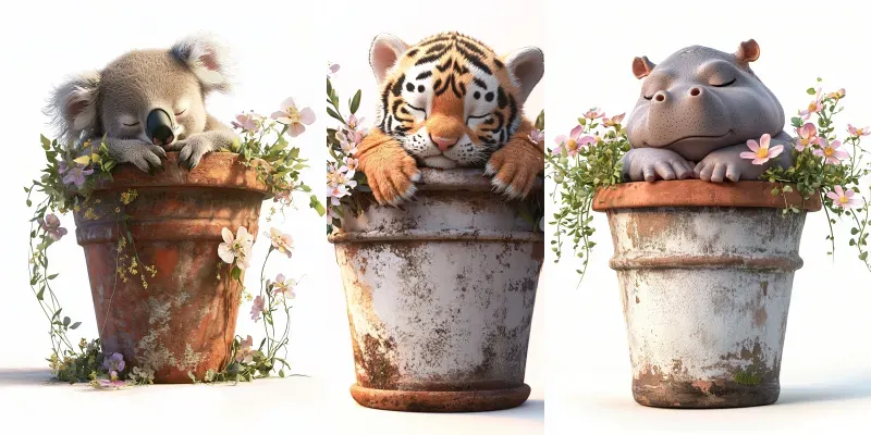 Whimsical 3D Watercolor Baby Animals generated by undefined
