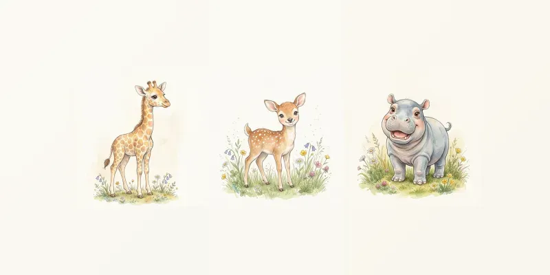 Cute Watercolor Baby Animal Art generated by undefined