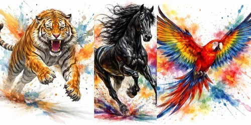Dynamic Watercolor Animal Splashes generated by chatgpt-image