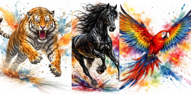 Dynamic Watercolor Animal Splashes generated by undefined