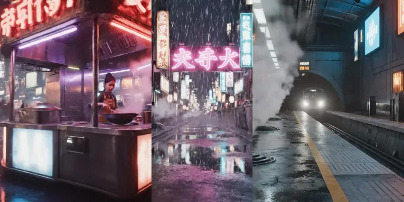Neon Cyberpunk Street Scene Videos generated by undefined